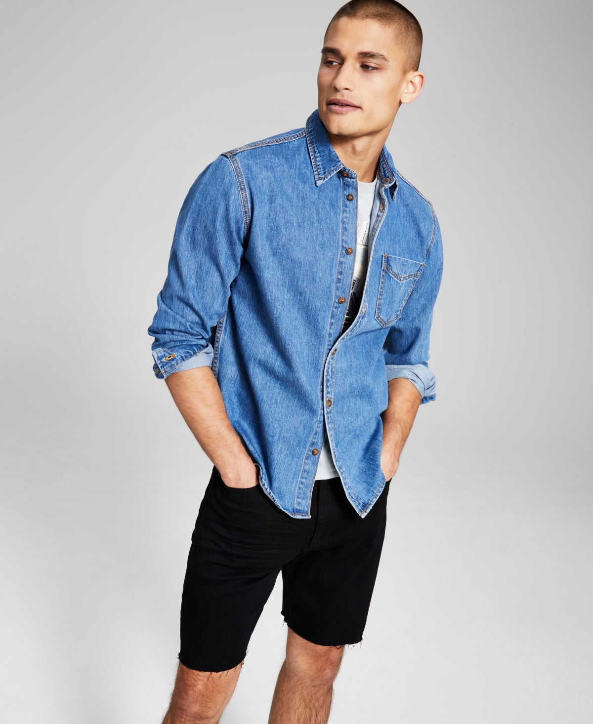 And Now This Men's Denim Over Shirt Blue Medium