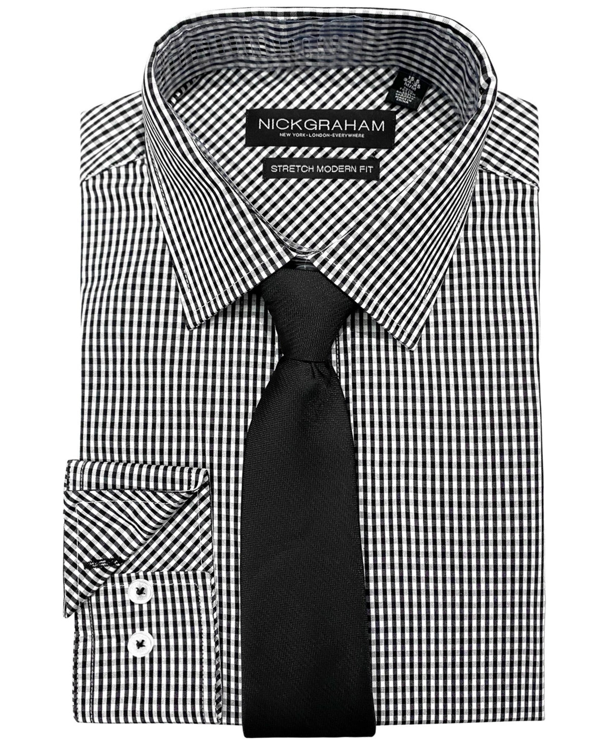 Nick Graham Men's Modern Fit Dress Shirt And Tie  Black 17 - 17.5