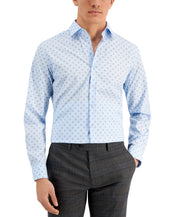 Bar III Mens Medallion Button Down Dress Shirt Blue Medium