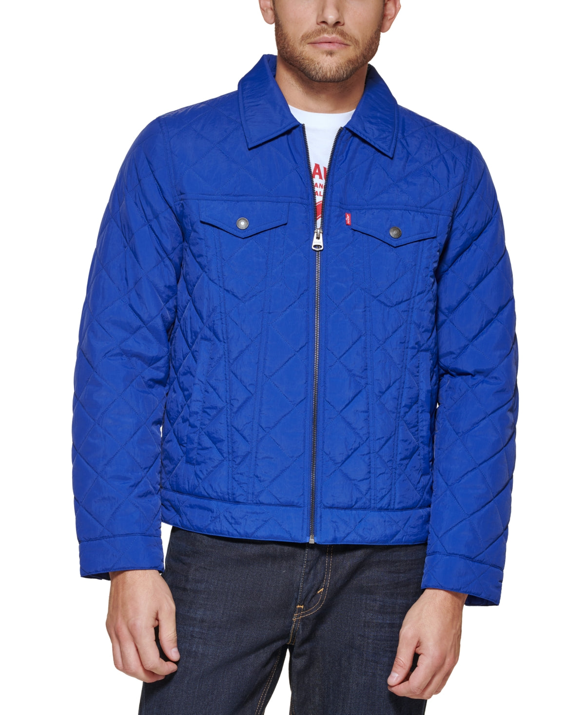 Levi's Diamond Quilted Trucker Jacket, Blue Size Large