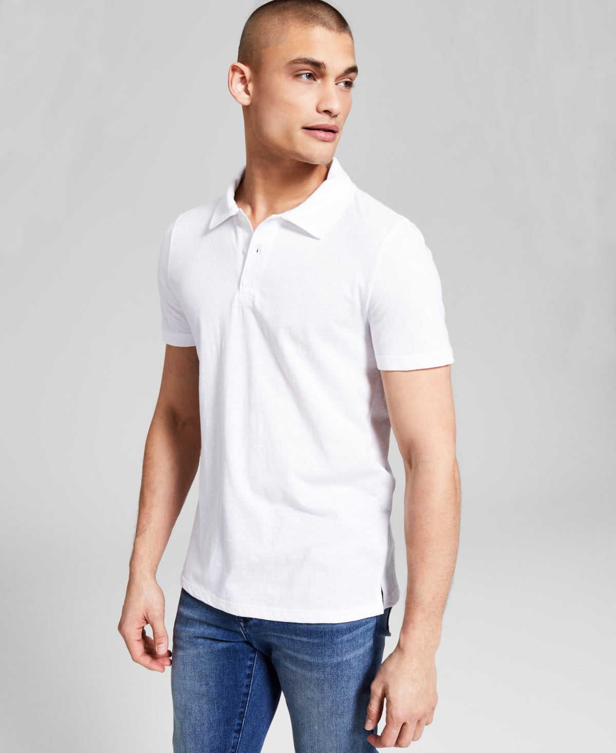 And Now This Men's Knit Short Sleeve Polo Shirt White Medium