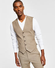 Tommy Hilfiger Mens Modern fit Button-Up Suit Vest Large Beige Solid Stretch
