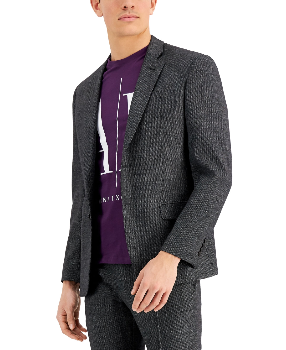 A|X Armani Exchange Men's Slim-Fit Gray Pin Dot Wool Suit Jacket 44R Grey Pindot