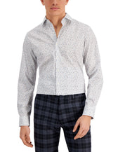 Bar III Men's Floral Long Sleeve Button Down Shirt White Blue Small