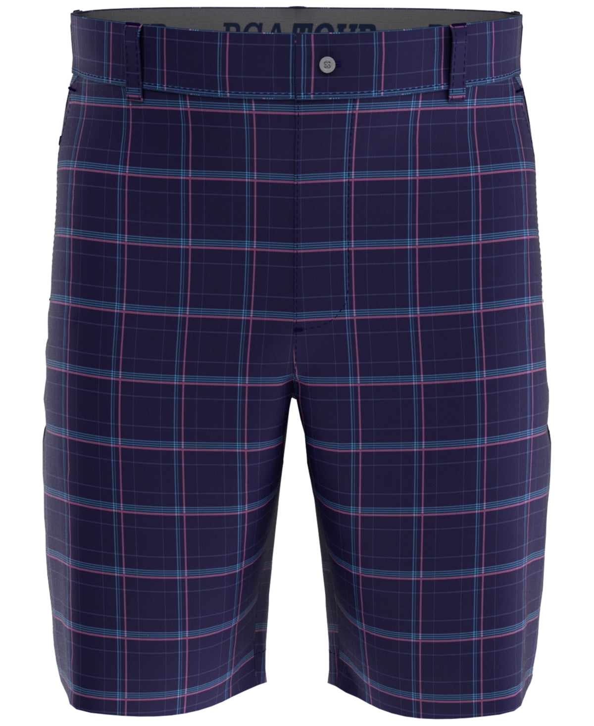 PGA TOUR Men's Roadmap-Print Plaid Golf Shorts Navy Blue 32