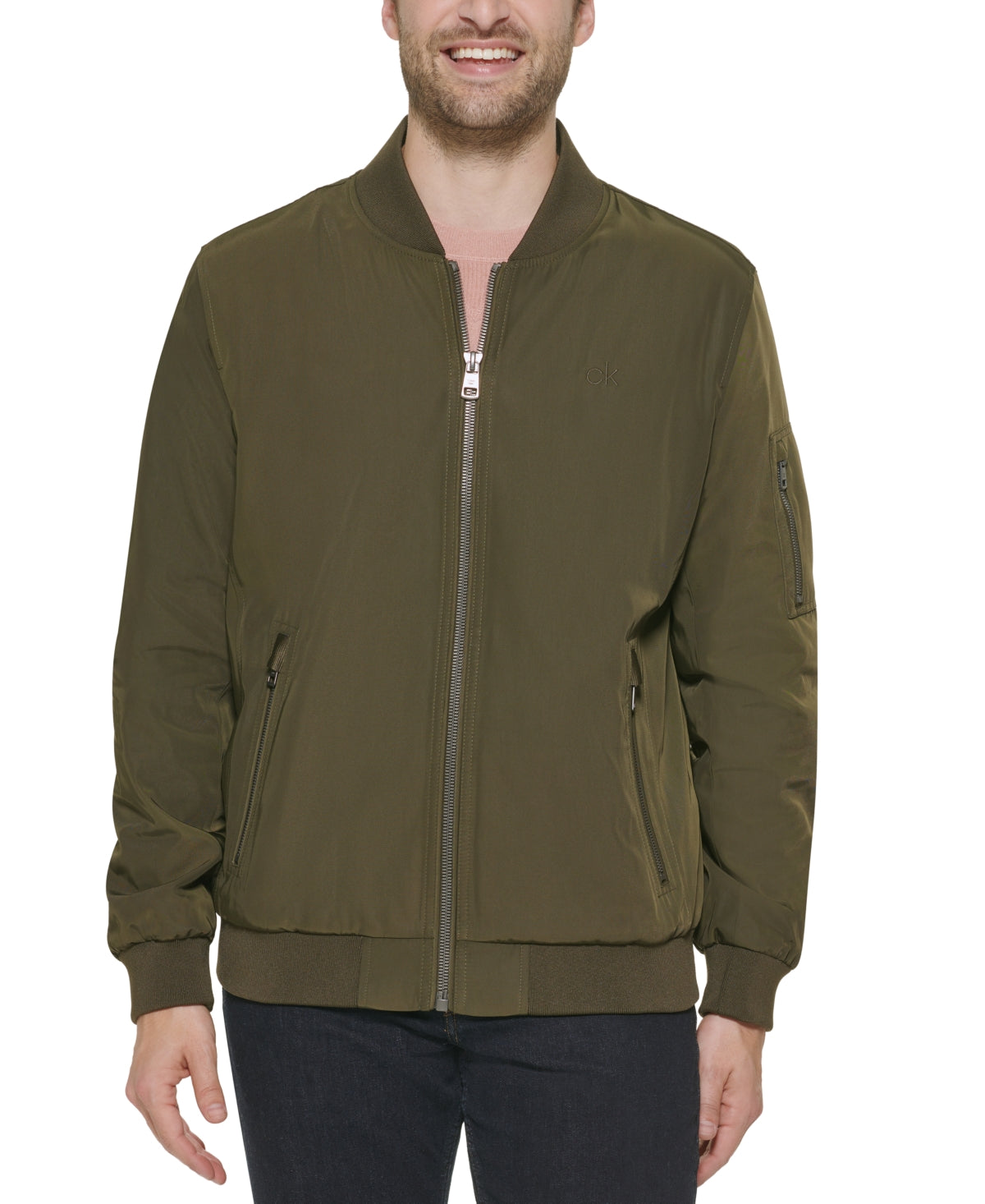 Calvin Klein Mens Full Zip Bomber Jacket Olive Green Large