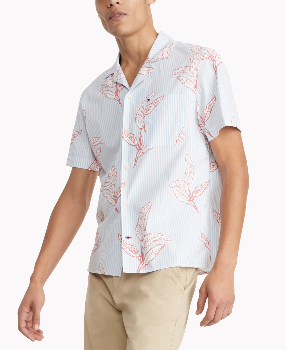 Tommy Hilfiger Mens Short Sleeve Button Down Palm Print Passion White Red XL