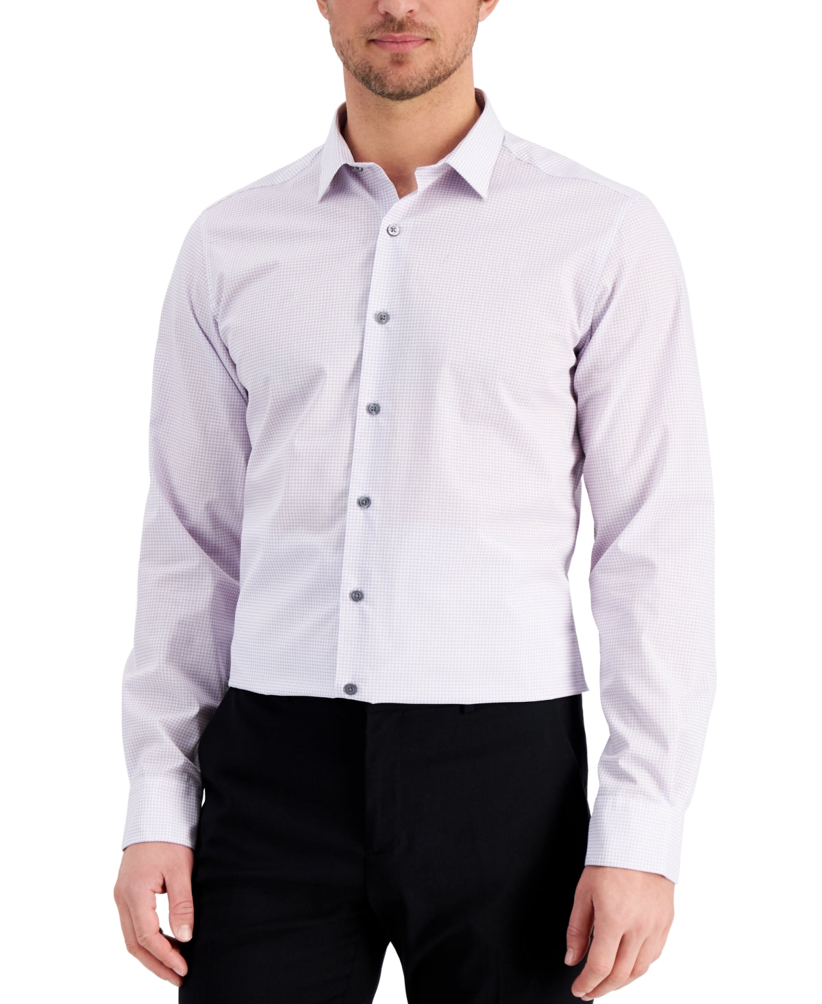 Alfani Mens Slim Fit Houndstooth Button Down Dress Shirt Purple Lavender XL