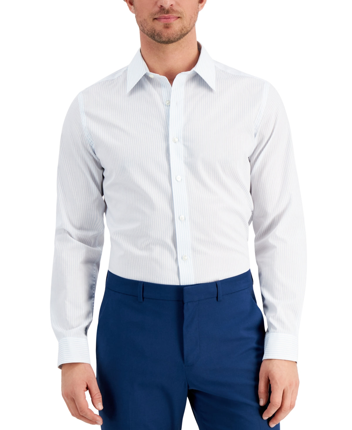Club Room Men's Slim Fit Striped Button Down Dress Shirt Light Blue 17 -17.5