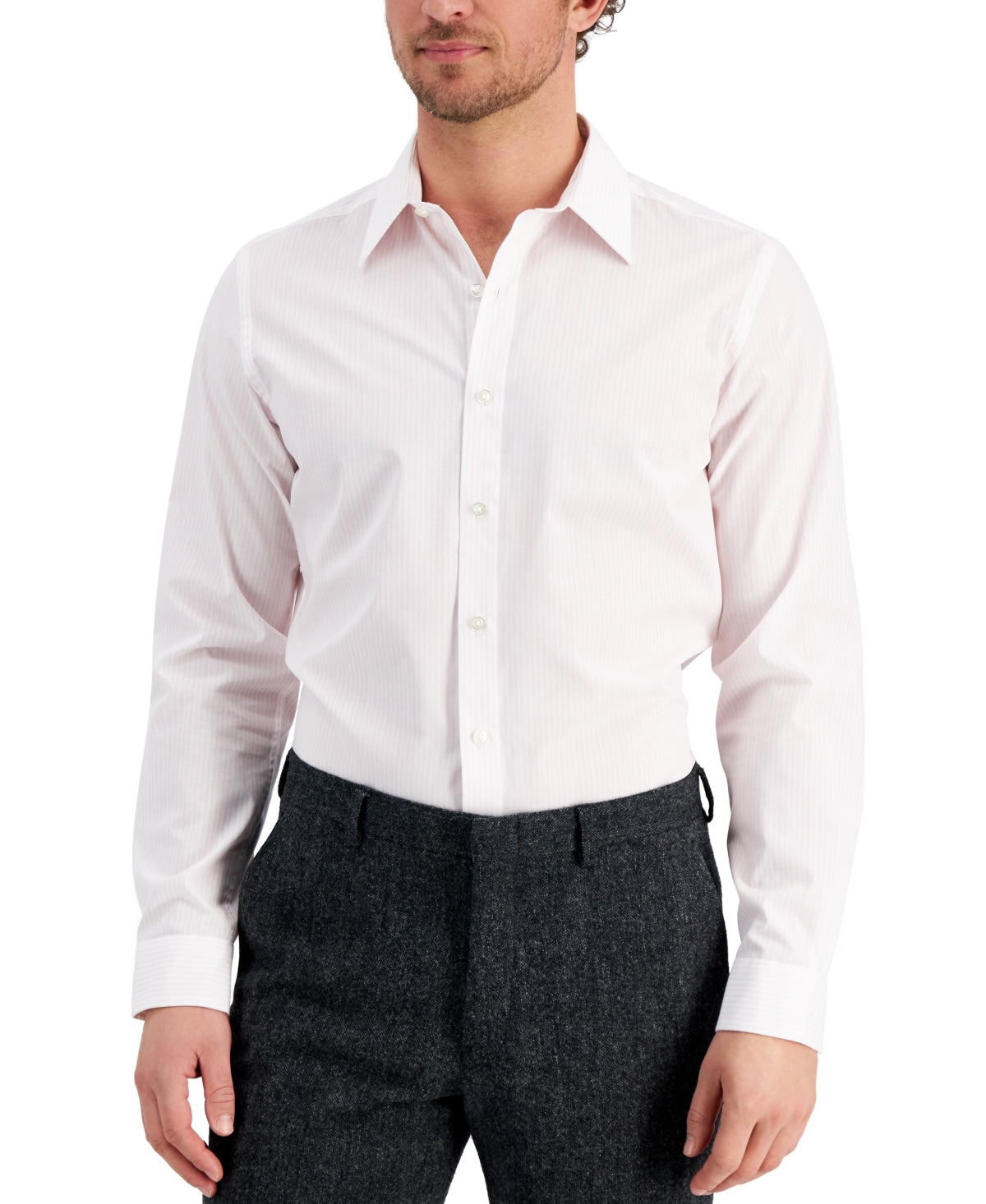 Club Room Men's Slim Fit Pink Stripe Dress Shirt Large