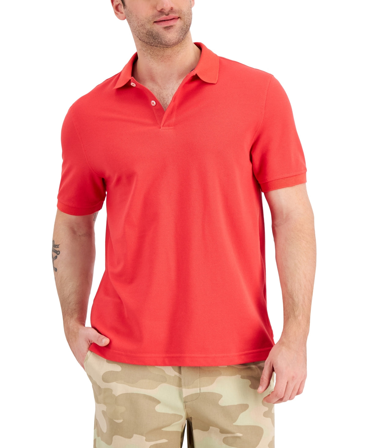 Club Room Men's Performance Short Sleeve Polo Shirt Island Sunset Red 2XL