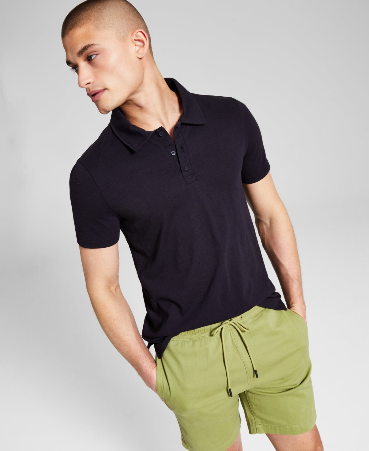 And Now This Mens Slub Collared Polo Shirt Black Large