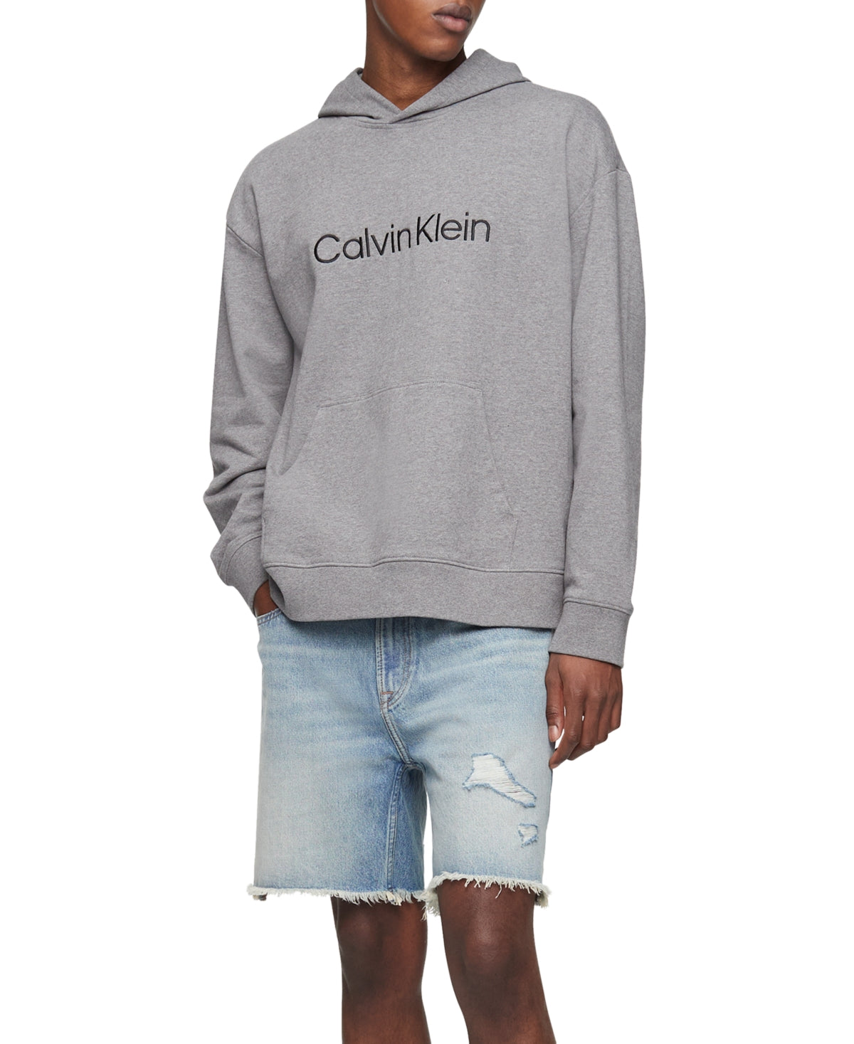 Calvin Klein Men's Logo Terry Hoodie Sweatshirt Gray Medium
