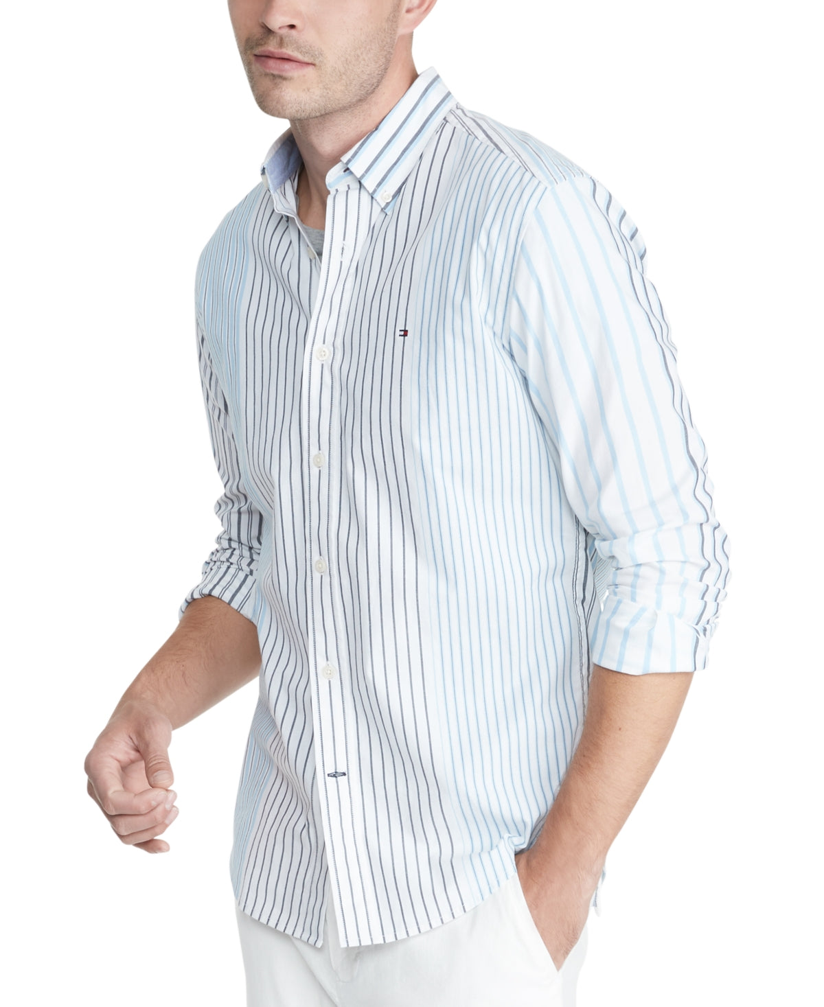 Tommy Hilfiger Mens TH FLEX Button Down Shirt Stripe Optic White 2XL