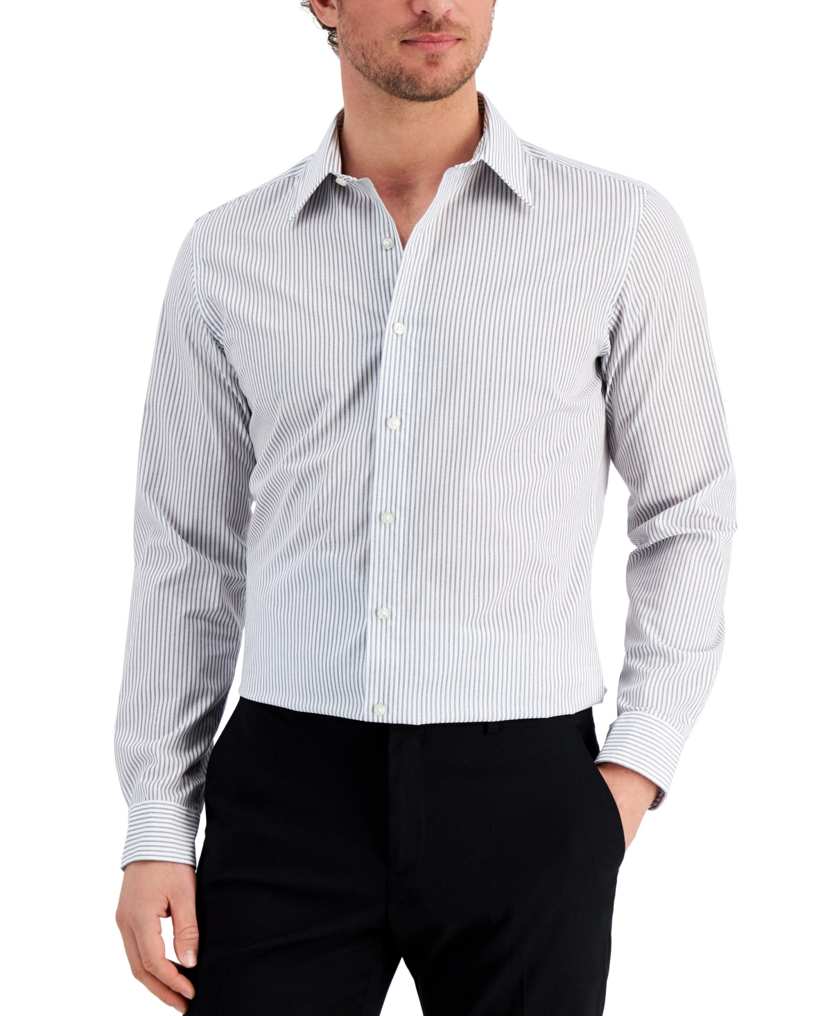 Club Room Mens Slim fit Dress Shirt XXL 18-18.5 Long Sleeve Blue Striped