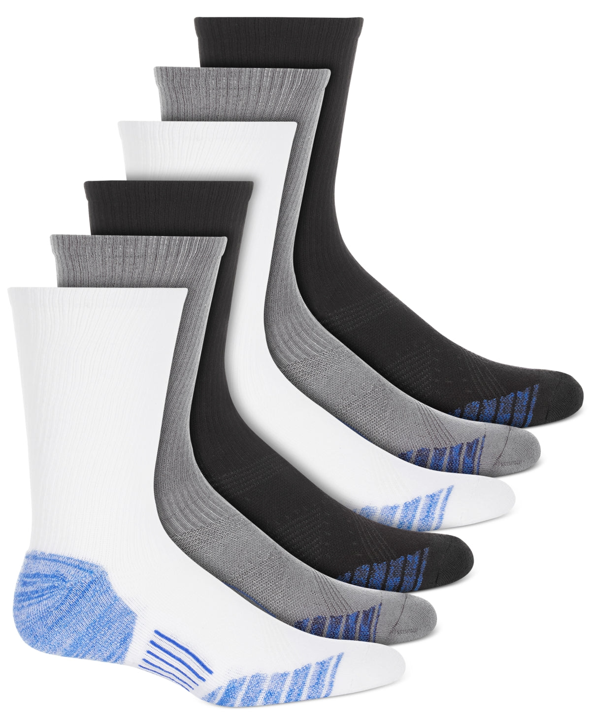 ID Ideology Mens 6 Pk Rapidry Crew Socks Black White Grey One Size