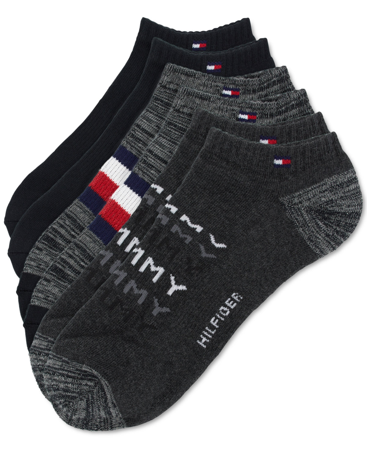 Tommy Hilfiger Mens 3 Pk Logo No-Show Socks  Black One Size