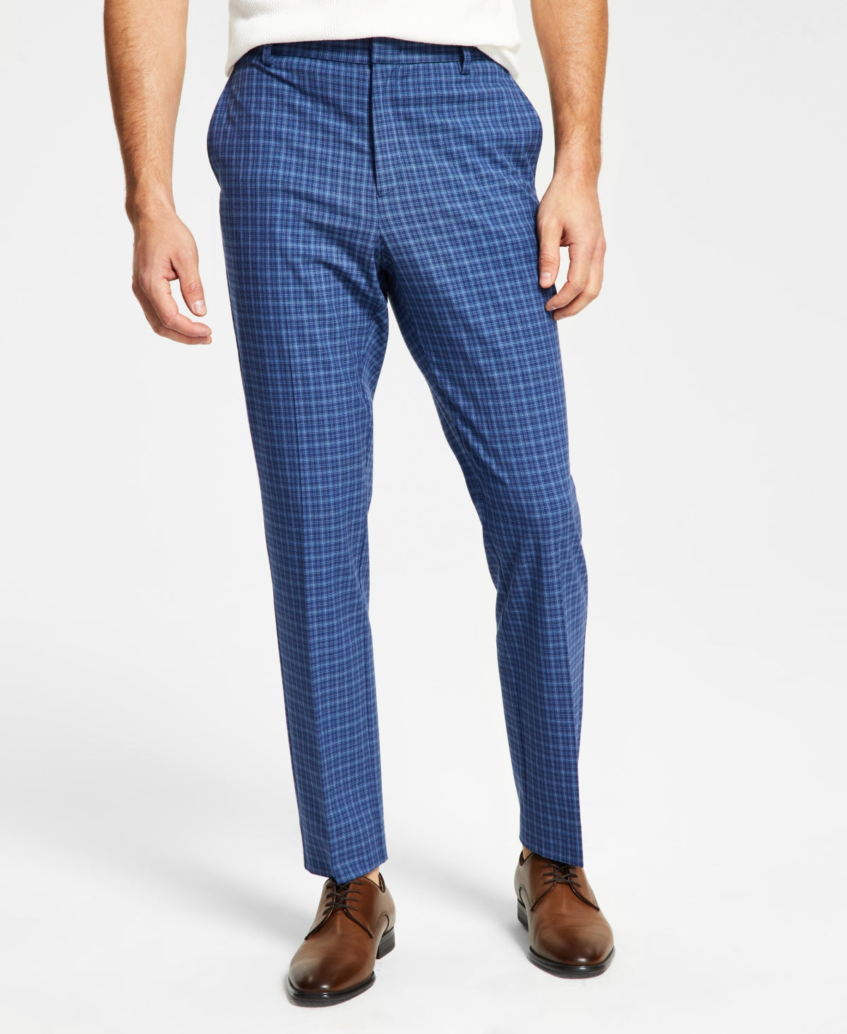Tommy Hilfiger Men's Modern-Fit TH Stretch Check Performance Pants Blue 32 X 34