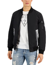 Guess Men's Bomber Jacket Coat Reflective Logo Detailing Black