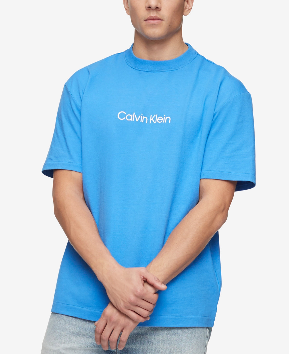 Calvin Klein Mens Logo Graphic Short Sleeve T-Shirt Blue Small