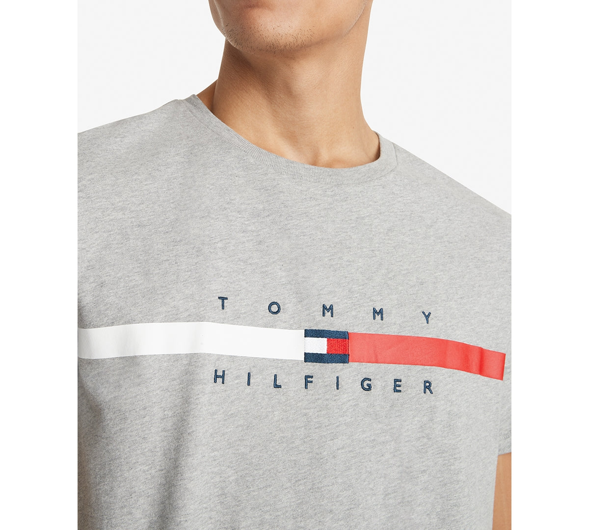 TOMMY HILFIGER Men's Flag Stripe Short Sleeve T-Shirt Grey XL