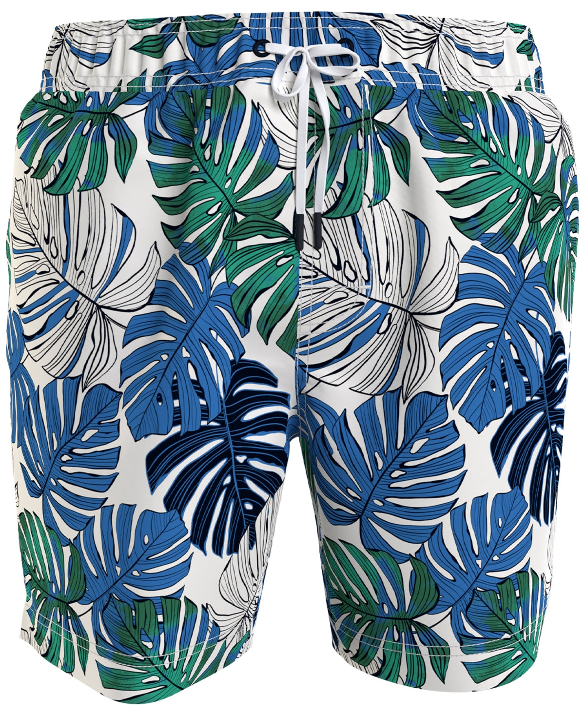 Tommy Hilfiger Men's Swimwear Maho Leaf Print Swim Shorts Milky Way White Small
