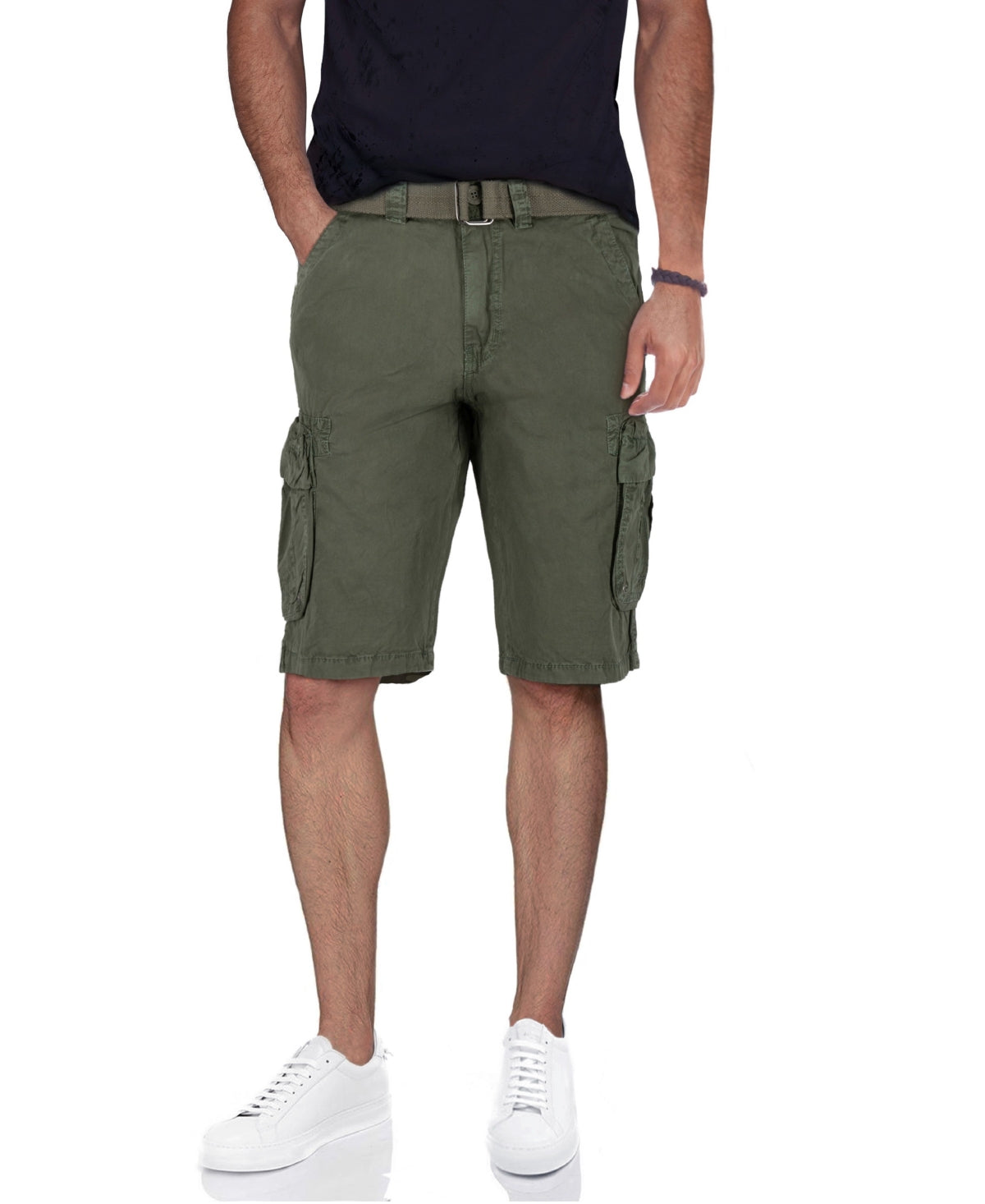 X-ray Mens Classic fit Cargo Shorts 34 Green Solid Belted