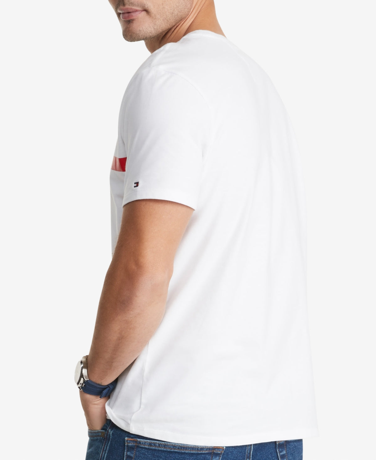 Tommy Hilfiger Men's Short Sleeve Signature Stripe Graphic T Shirt Medium White