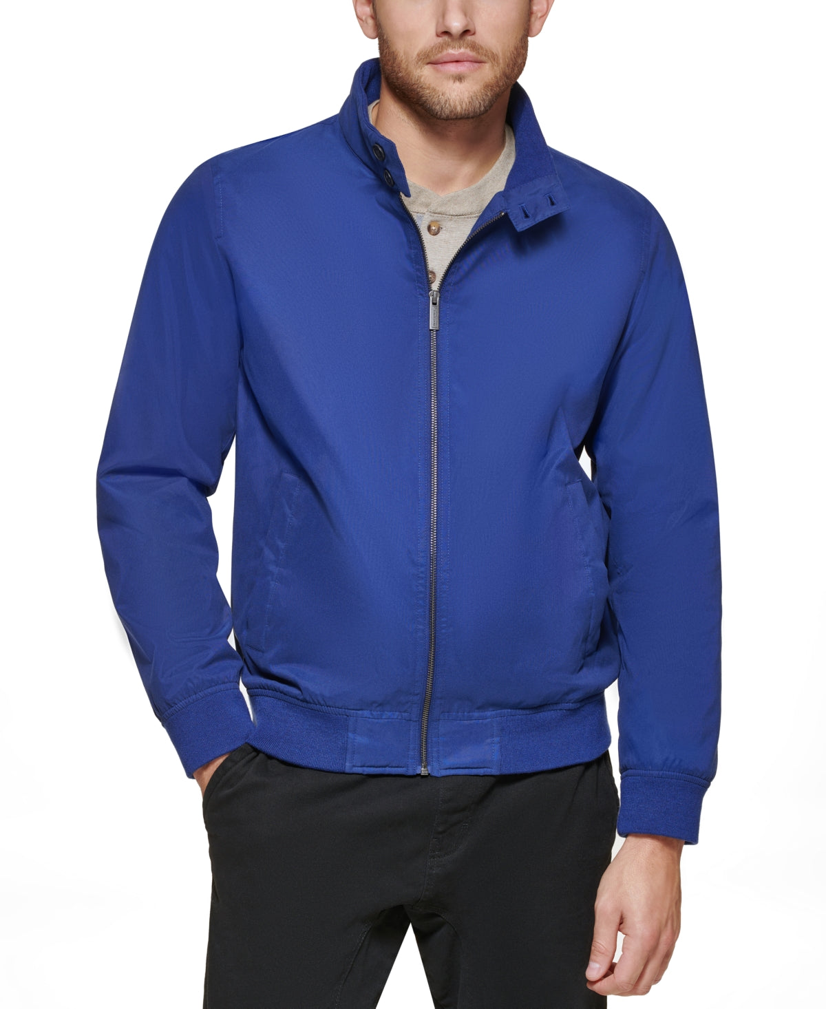 Club Room Mens Bomber Jacket Coat Medium Blue Solid