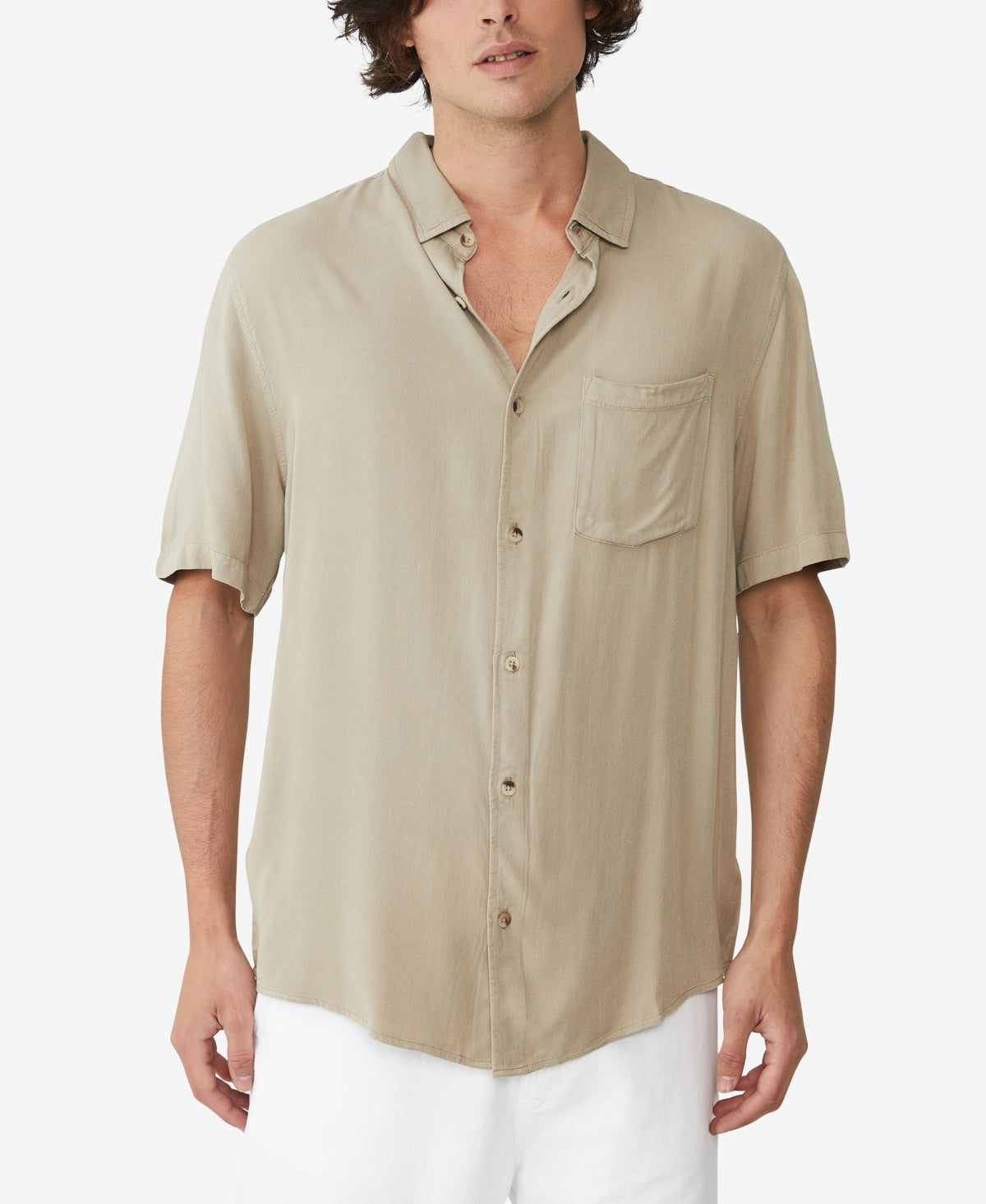 Cotton On Men's Cuban Short Sleeve Button Down Shirt Taupe Beige 2XL