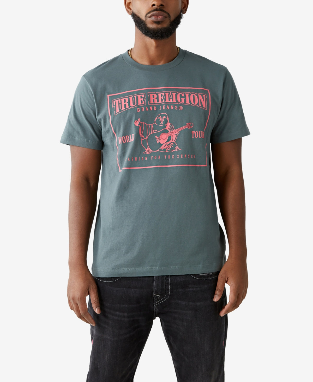 True Religion Mens Classic Logo Cotton Tee Shirt Green Large