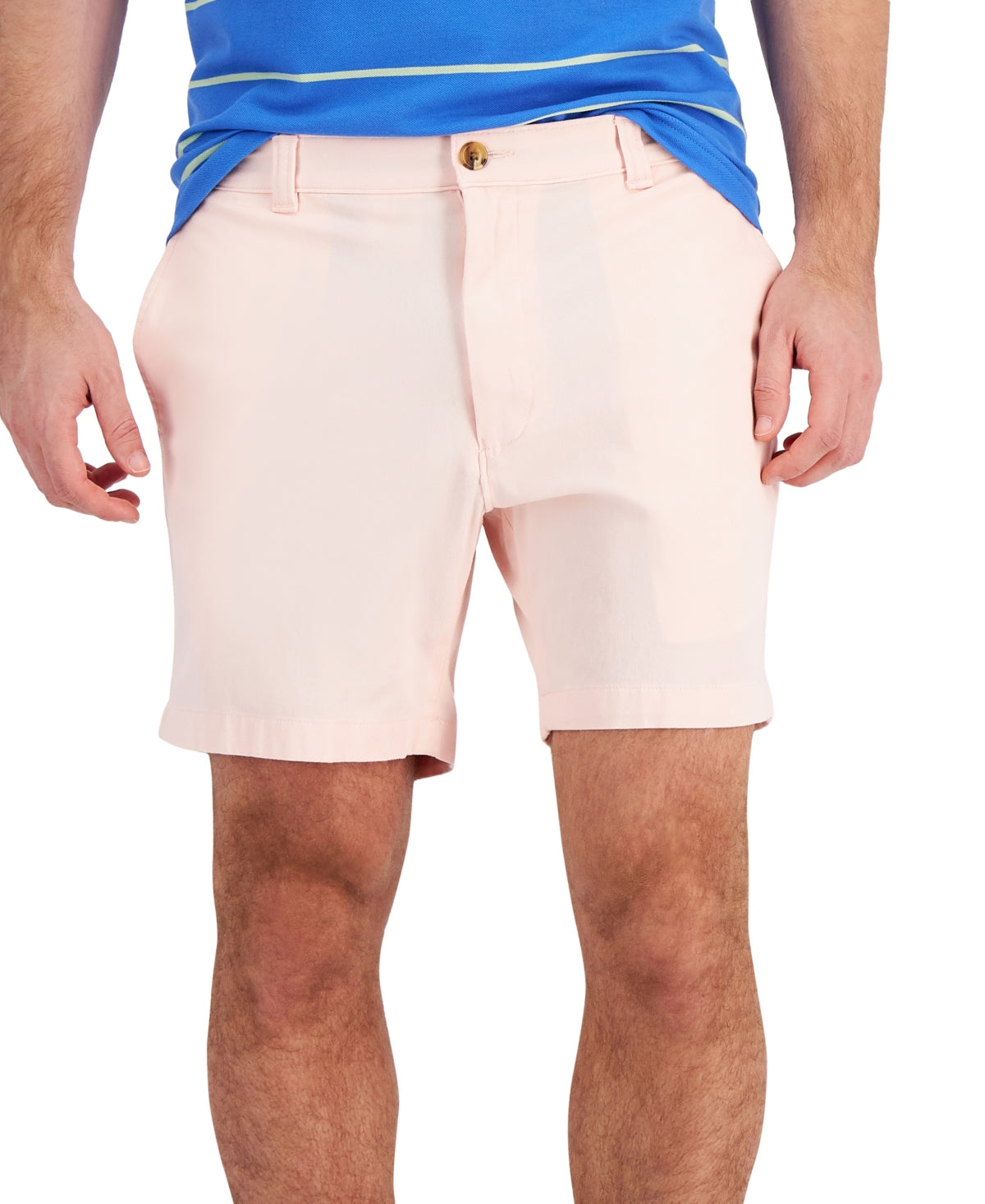 Club Room Men's Regular Fit 7" 4 Way Stretch Shorts Flat Front Light Pink 40