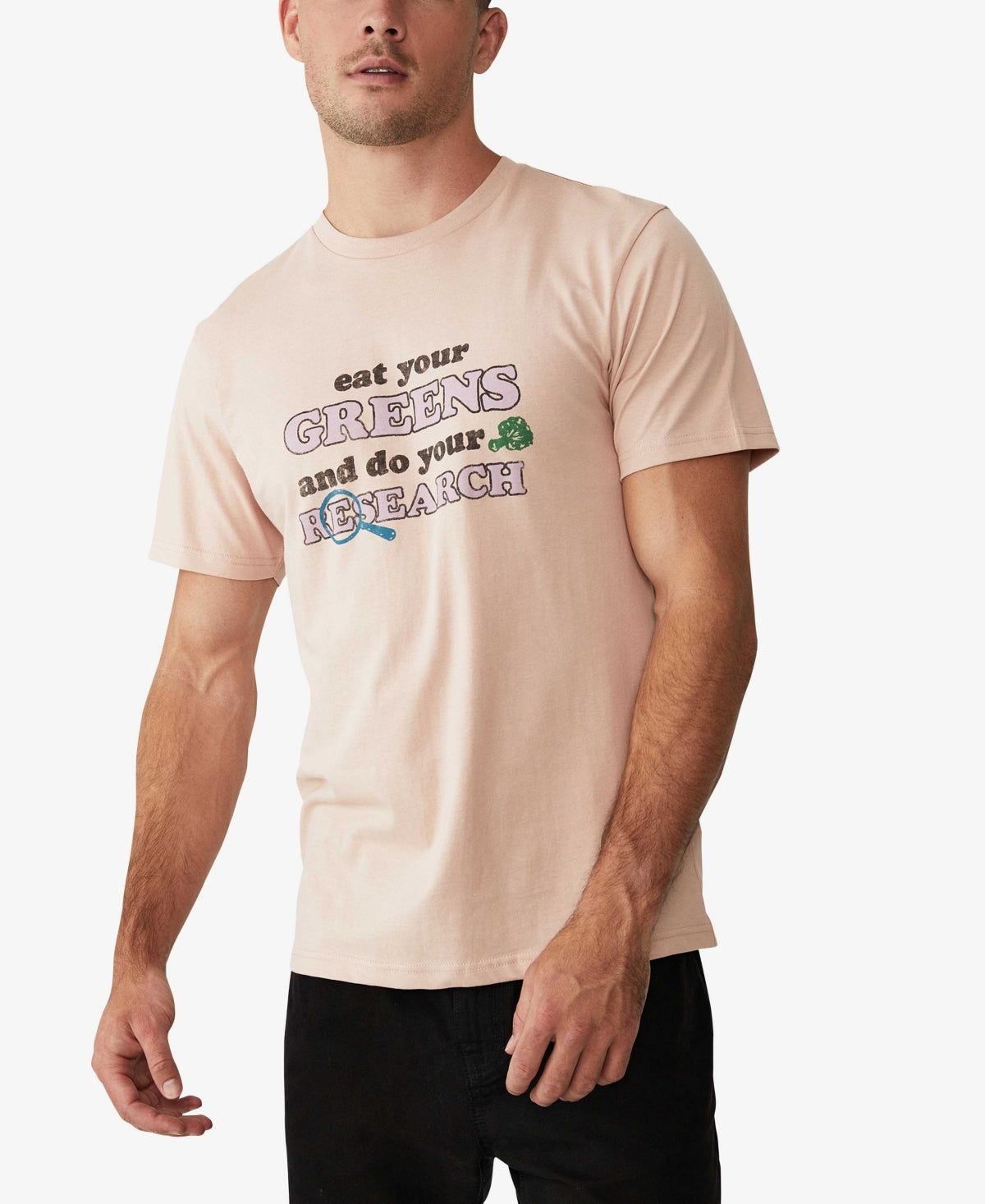Eat Your Greens Mens Cotton Crewneck Graphic Short Sleeve T Shirt Pink Medium