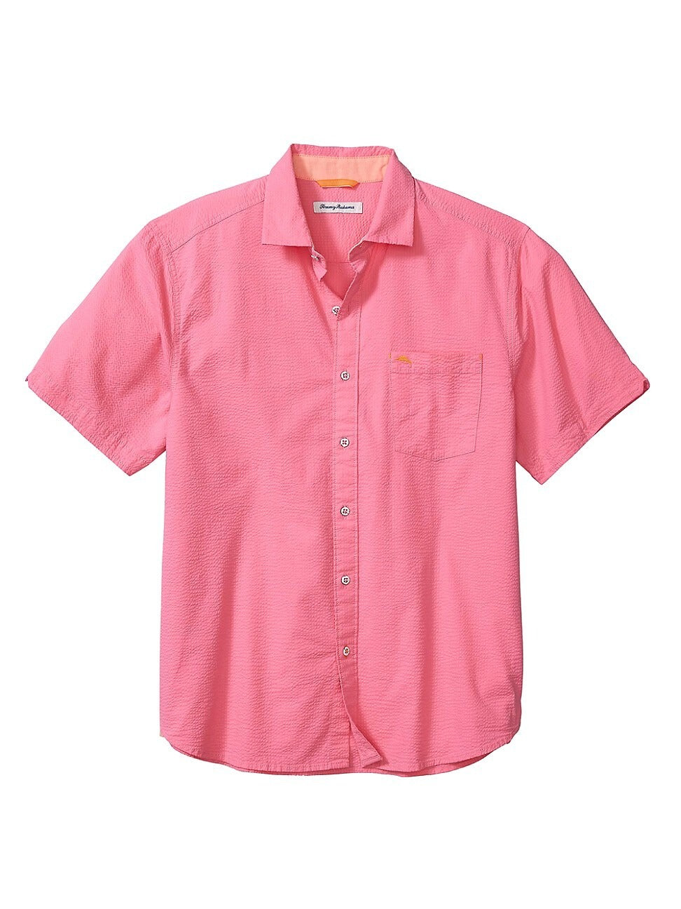Tommy Bahama Men Nova Wave Stretch SS Seersucker Button up Shirt Pink Size Large