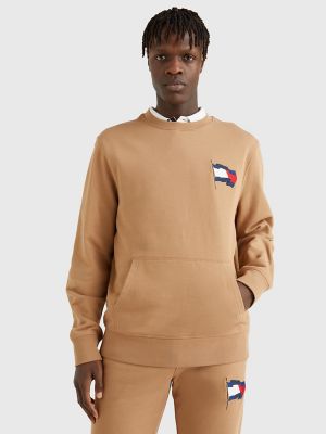 Tommy Hilfiger Men's Wavy Flag Sweatshirt Brown Medium