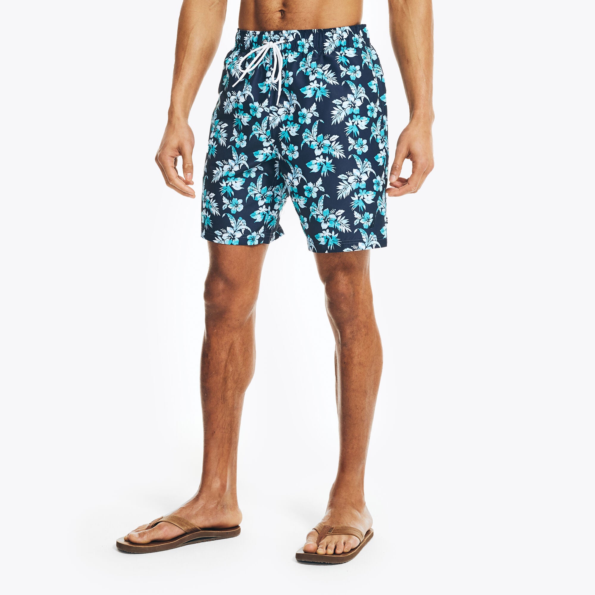 Nautica Mens Regular fit Swim Trunks Swimwear Large / 8 Inseam Blue Floral
