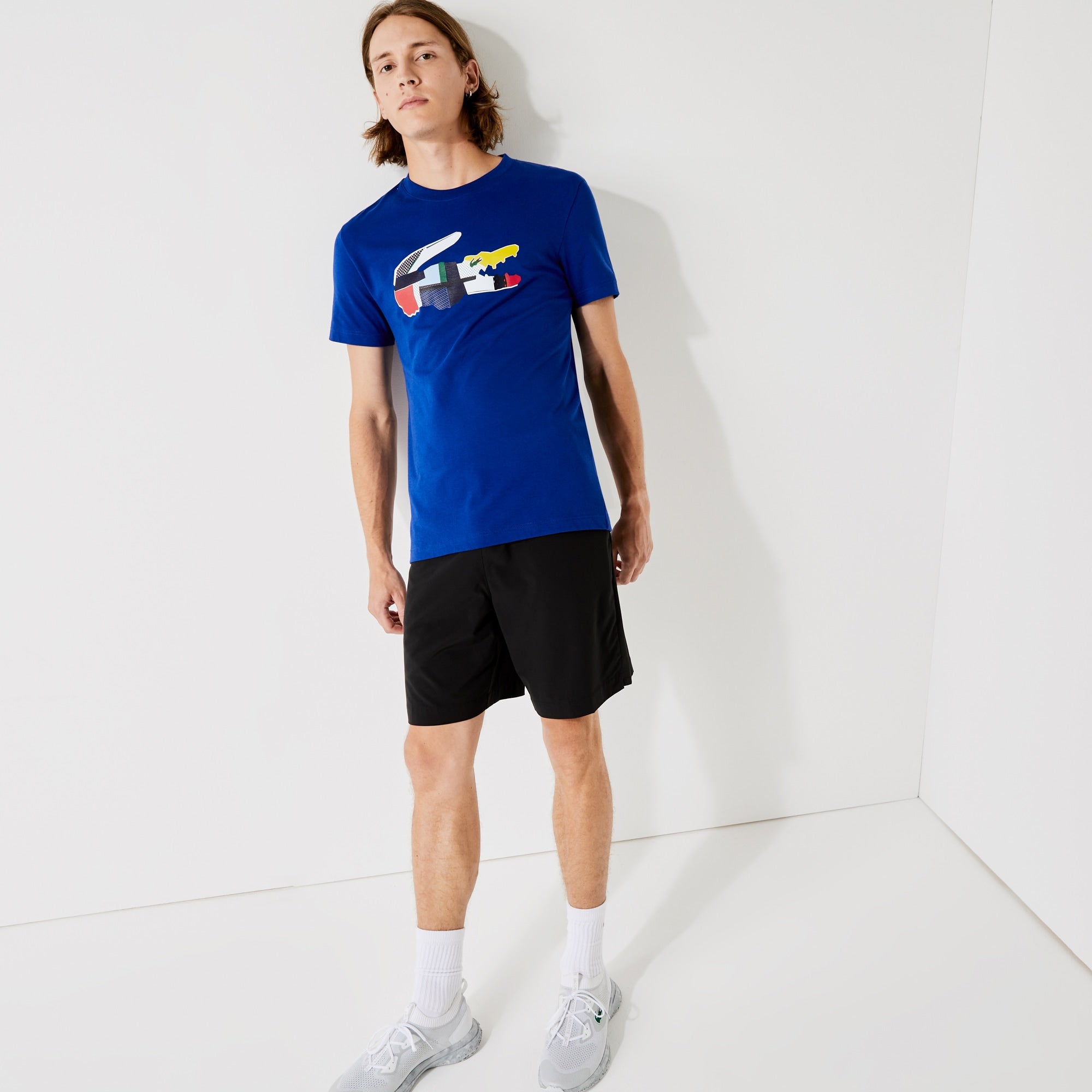Lacoste Mens Patchwork Crocodile Graphic Short Sleeve T Shirt Blue Large 5