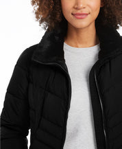 Calvin Klein Womens Hooded Faux-Fur-Trim Maxi Puffer Coat Medium Black