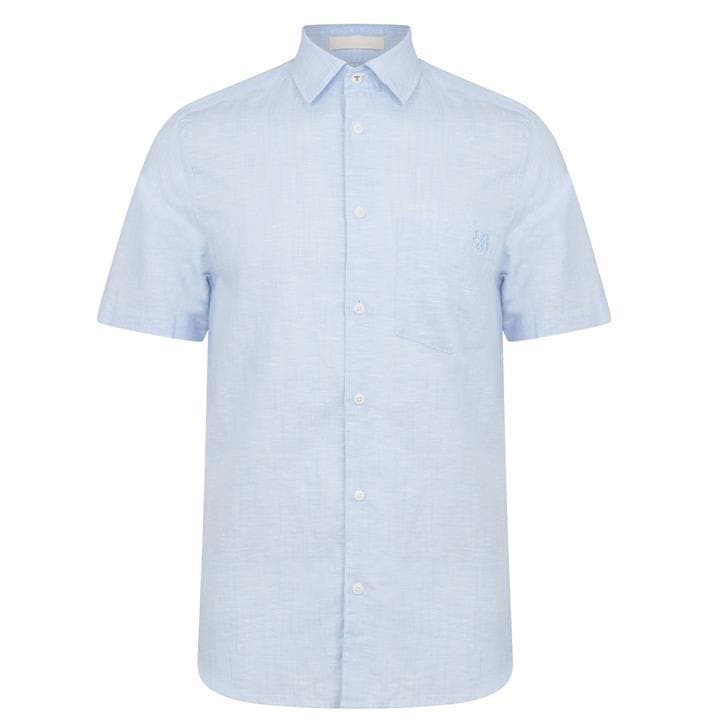 Ted Baker Mens Short Sleeve Button Linen Blend Shirt Small Light Blue