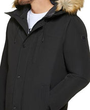 CALVIN KLEIN Men's Faux Fur Trim Parka Coat XXL Solid Black