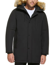 CALVIN KLEIN Men's Faux Fur Trim Parka Coat XXL Solid Black