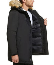 CALVIN KLEIN Men's Faux Fur Trim Parka Coat XXL Solid Black