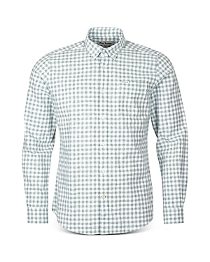 Barbour Mens Kane Long Sleeve Button Down Shirt Green White Check Small