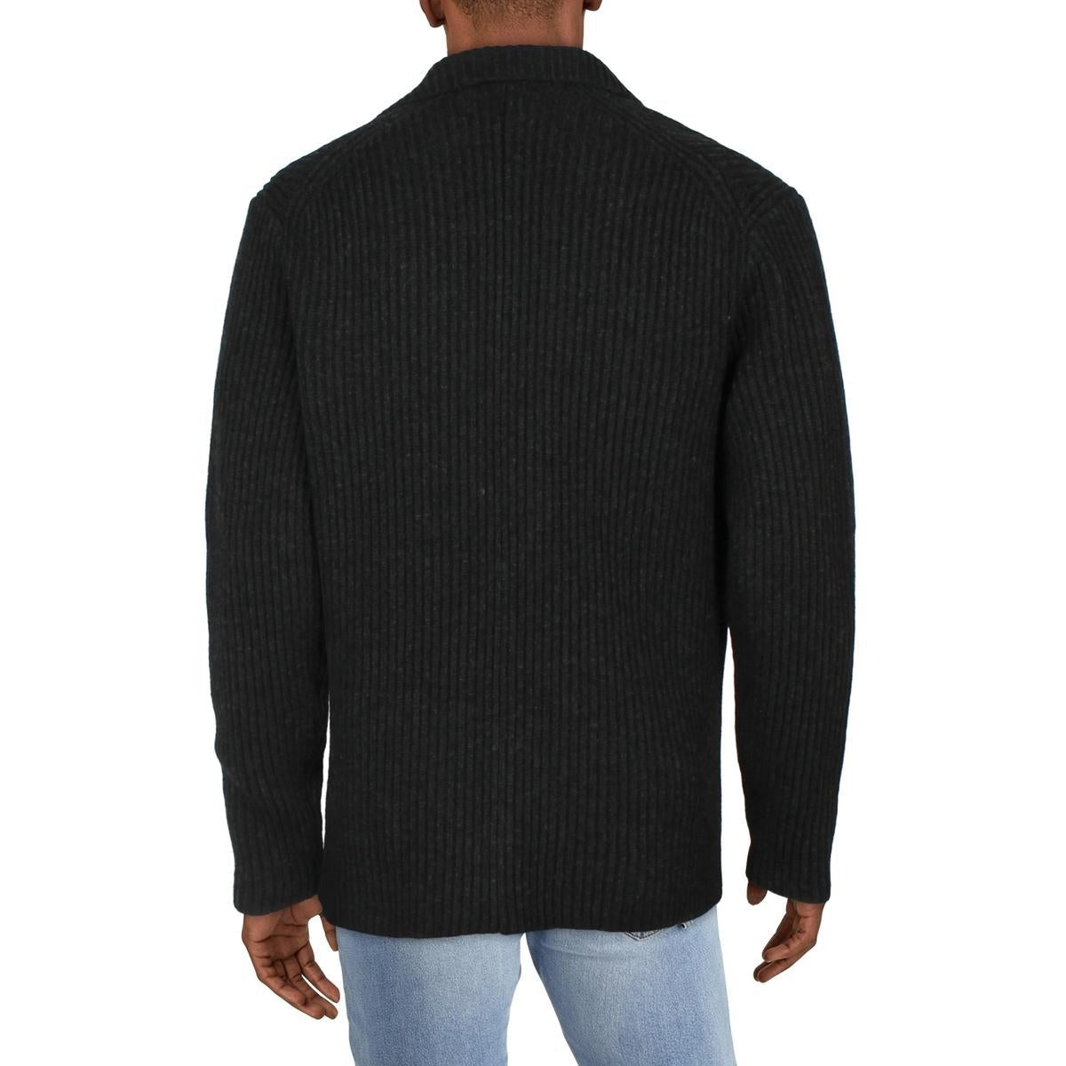 Polo Ralph Lauren Mens Wool Ribbed Knit Cardigan Sweater Medium Charcoal Grey