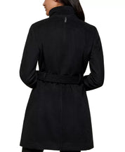 DKNY Women's Stand-Collar Button-Front Belted Coat Black Medium