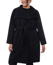 MICHAEL KORS Plus Size Asymmetric Belted Wrap Coat 1X Black Wool