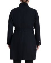 Michael Kors Women's Plus Size Belted Walker Zip Coat 1X Black Wool