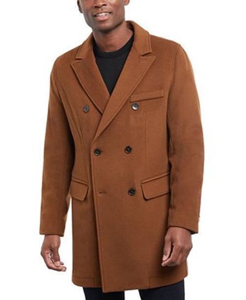 Michael Kors Men's Lunel Wool Blend Double-Breasted Overcoat Coat 36S Brown