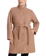 Michael Kors Women's Plus Size Walker Coat 3X Solid Camel Wool NO BELT
