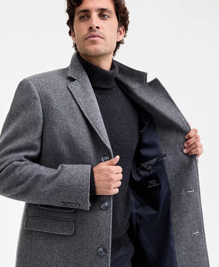 Ted Baker Ted by Men's Classic-Fit Twill Wool-Blend Overcoat Coat 48 R Grey